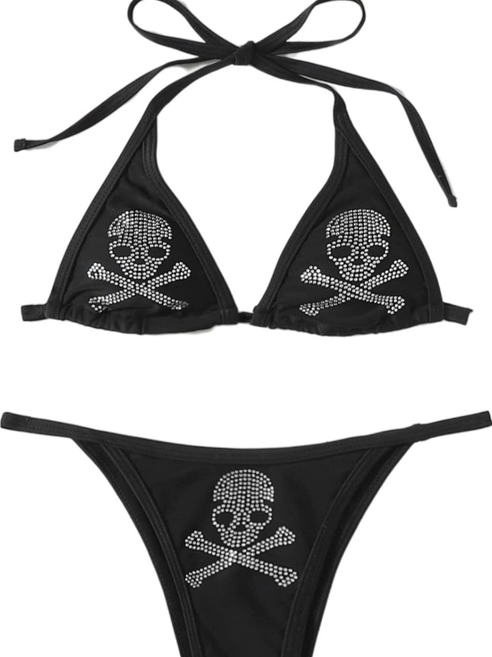 NWOT Black Rhinestones Skull & Crossbones 2 piece Bikini Swimsuit Sz Large